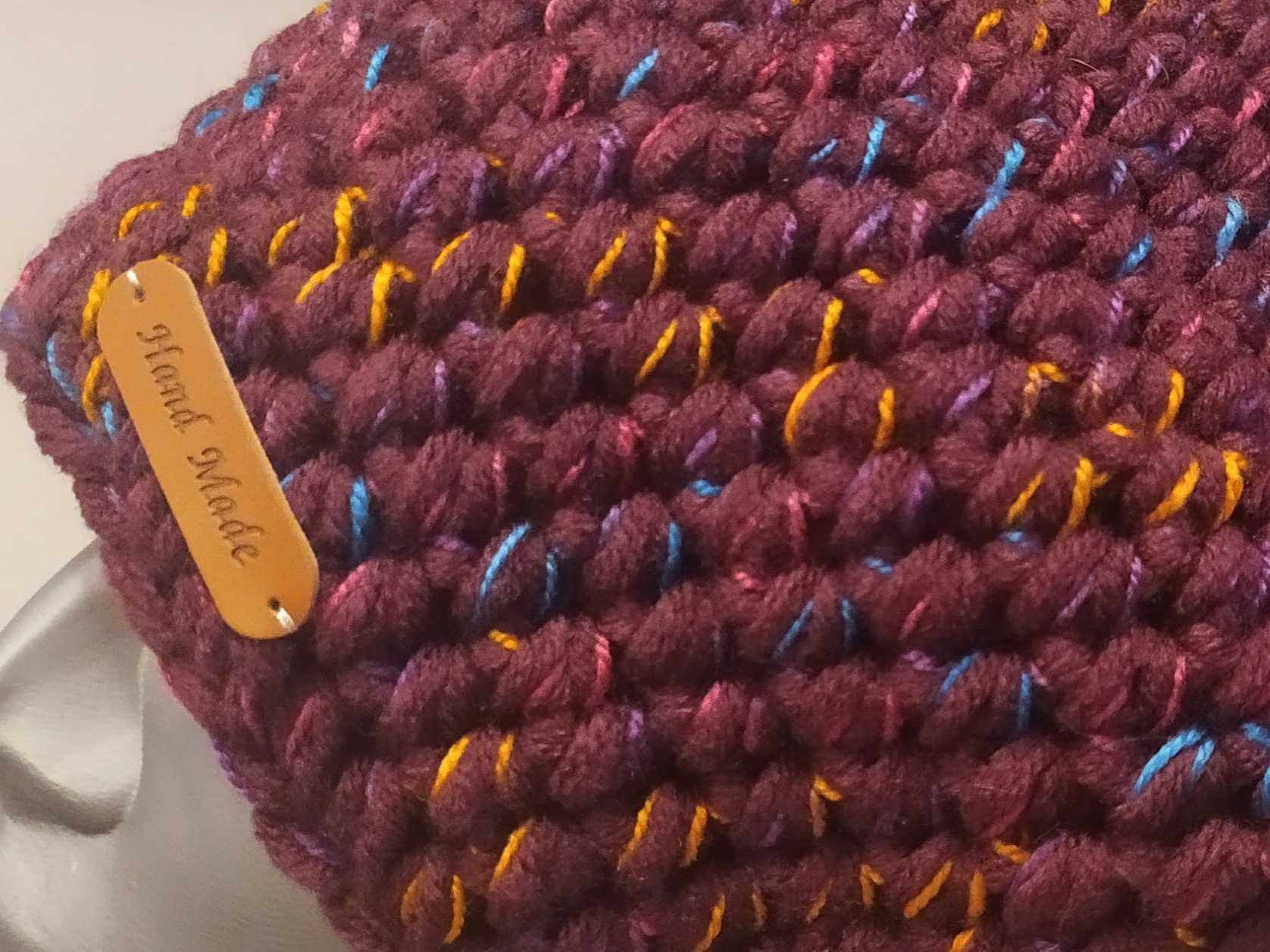 Czapka handmade beanie smerfetka krasnal róż fiolet