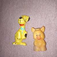 Dwie stare zabawki gumowe PRL świnka piesek