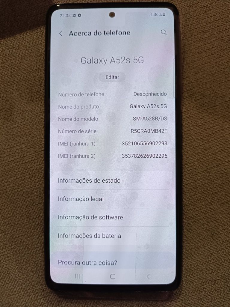 Samsung A52s 5G 128GB armazenamento