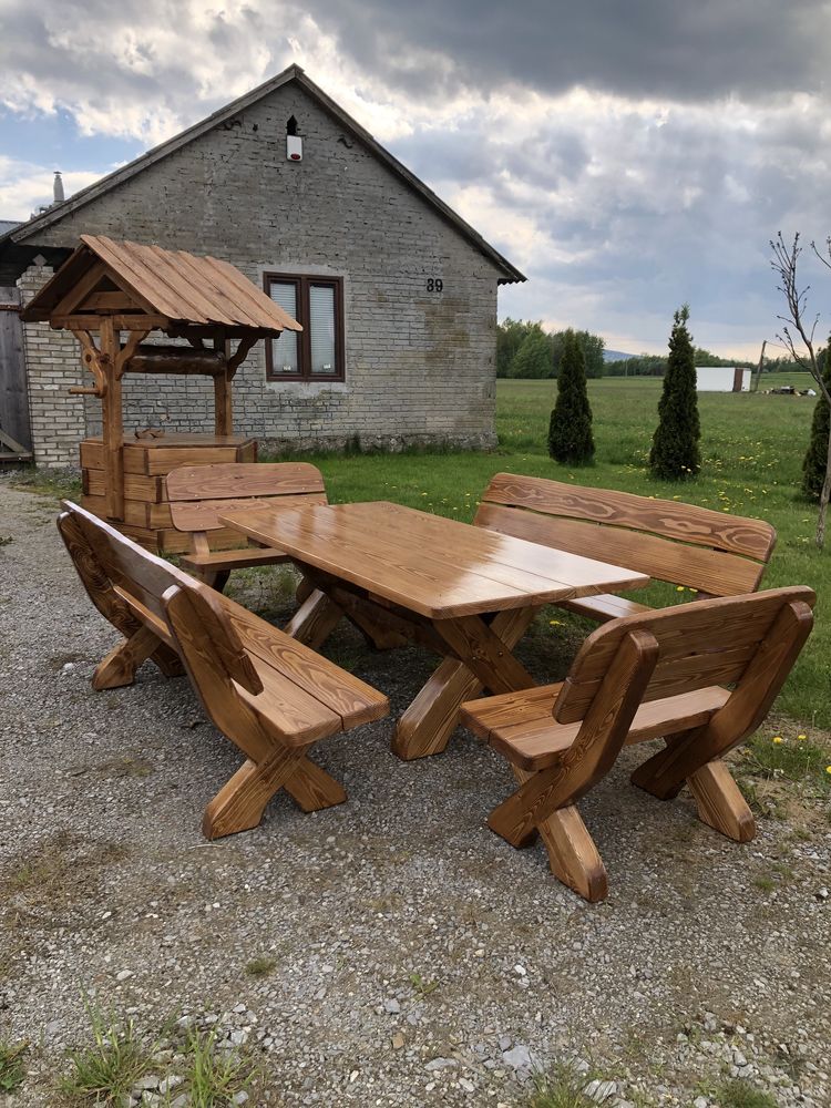Stół z bala ,drewniany komplet ogrodowy