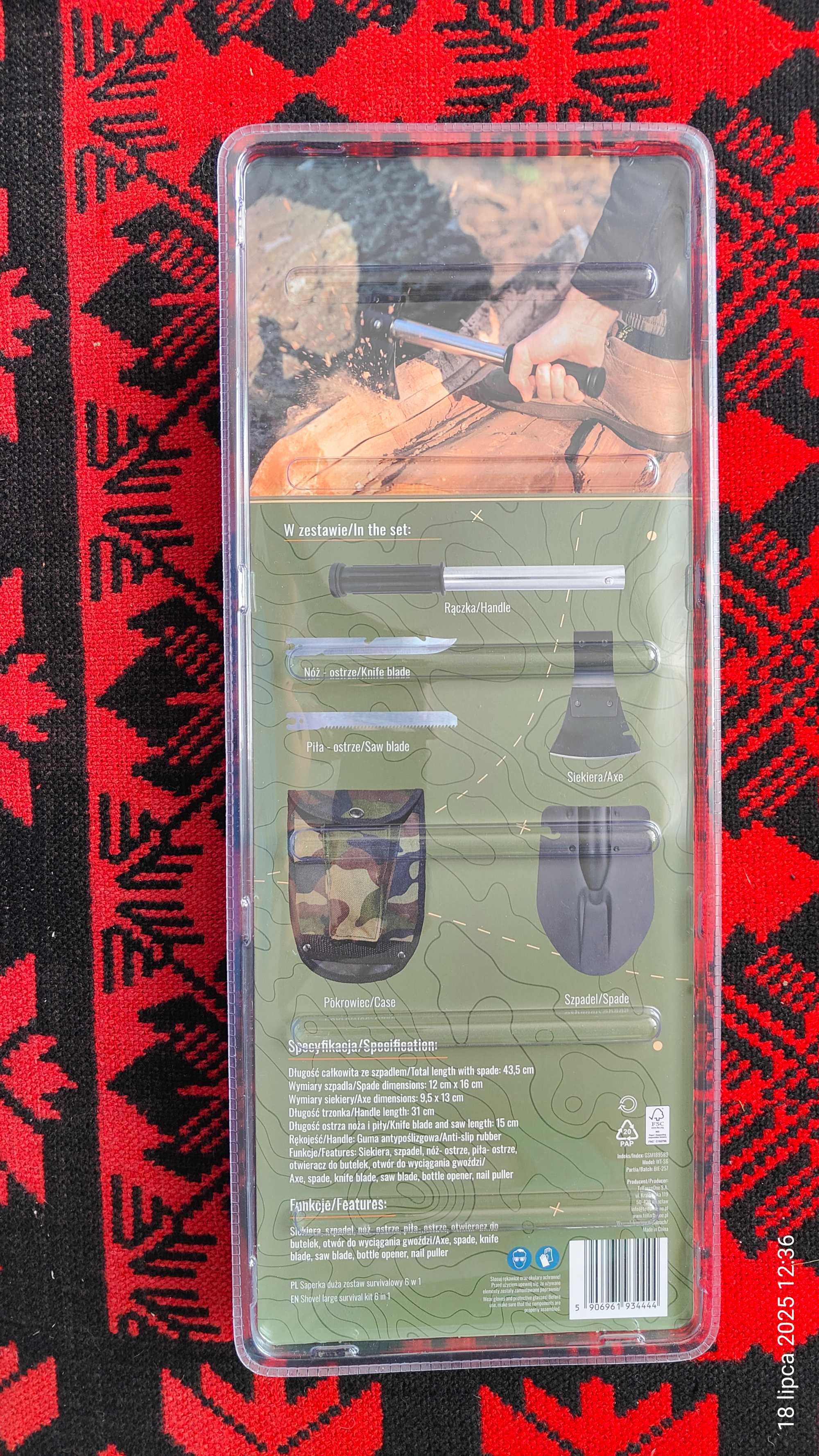 Wielofunkcyjna saperka survivalowa 6 w jednym.