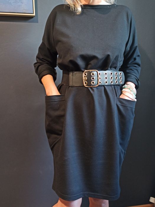 Czarna dresowa bawełniana sukienka S/M