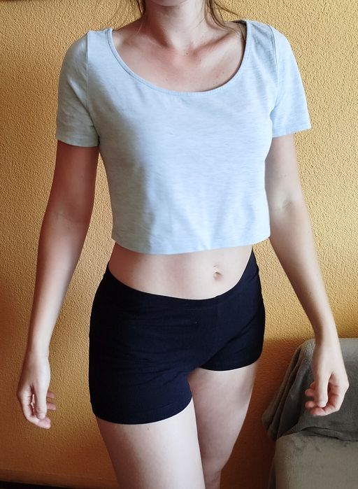 Crop top M 38 miętowy z krótkim rękawem basic