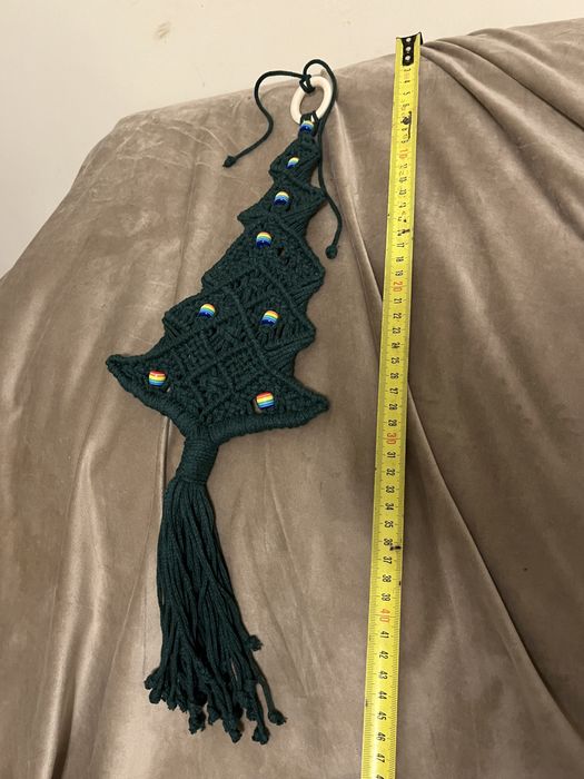 Макраме ялинка ручна робота, сніжинки з бісеру та скляних бусин-430 гр