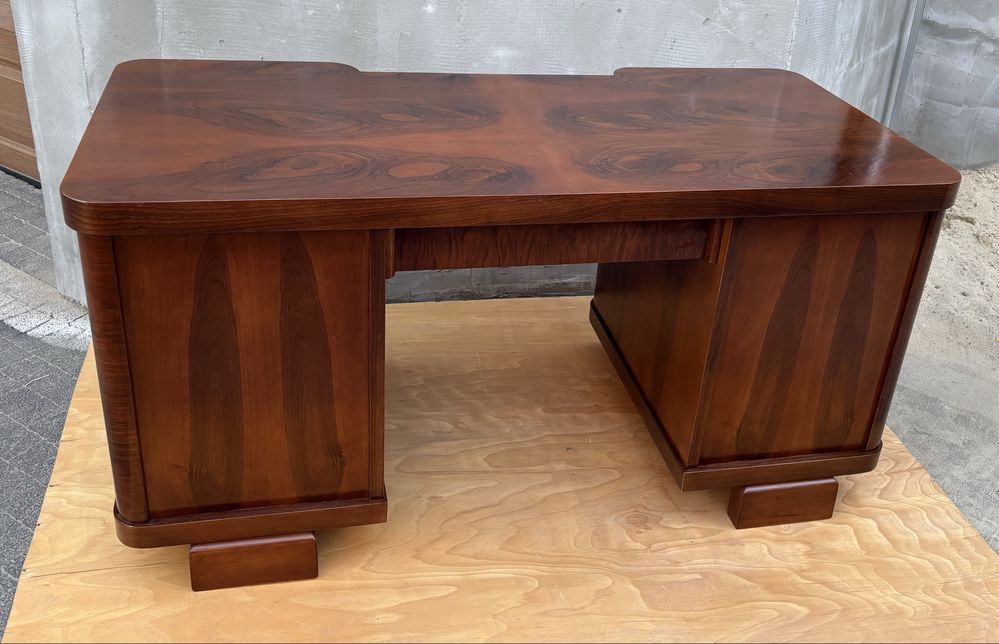 Biurko Orzech 160 Art Deco Dwustronne Zgrabne Antyczne Po Renowacji