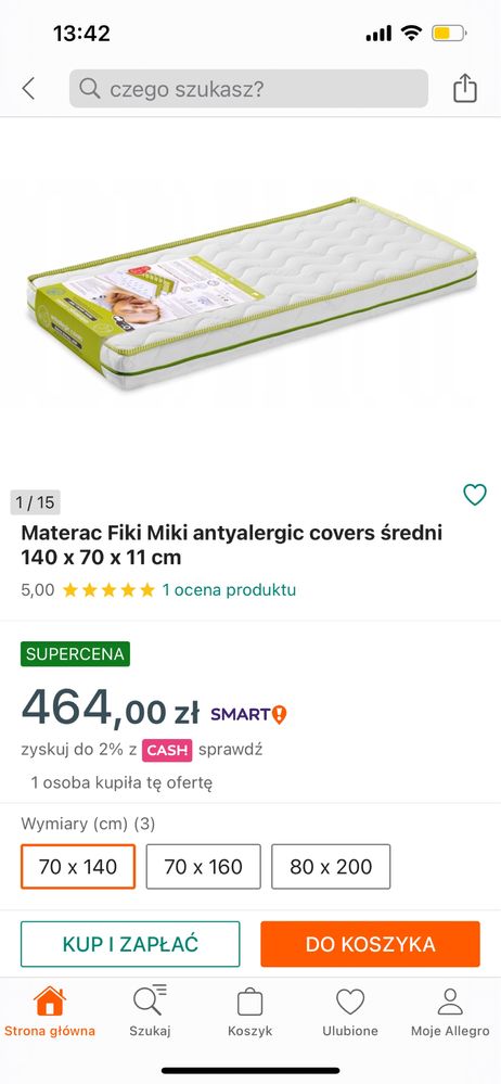 Materac dzieciecy antyalergiczny Fiki Miki Vera+ 140x70