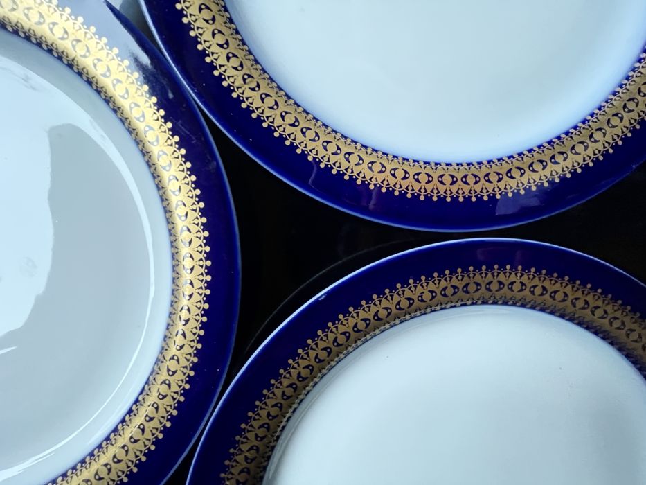 THOMAS ROSENTHAL stara porcelana złoto kobalt 3 duże talerze
