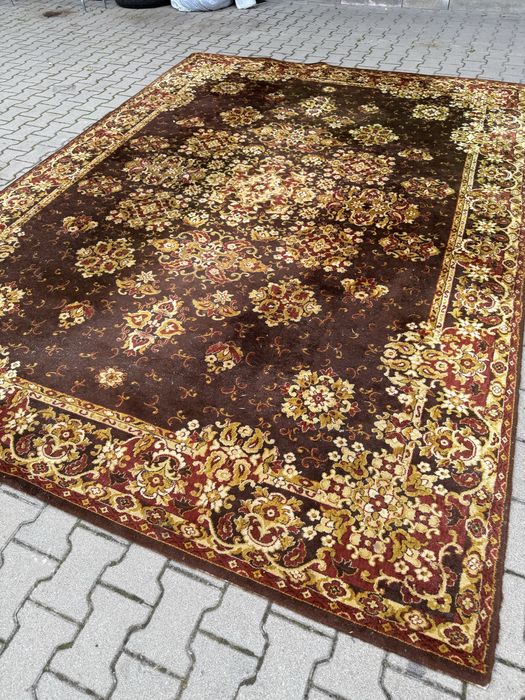 Duzy dywan klasyczny - brąz/bordo ze zlotymi ornamentami 350x250 DOWOZ