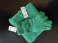 Conjunto Benetton verde cachecol + luvas L - NOVO