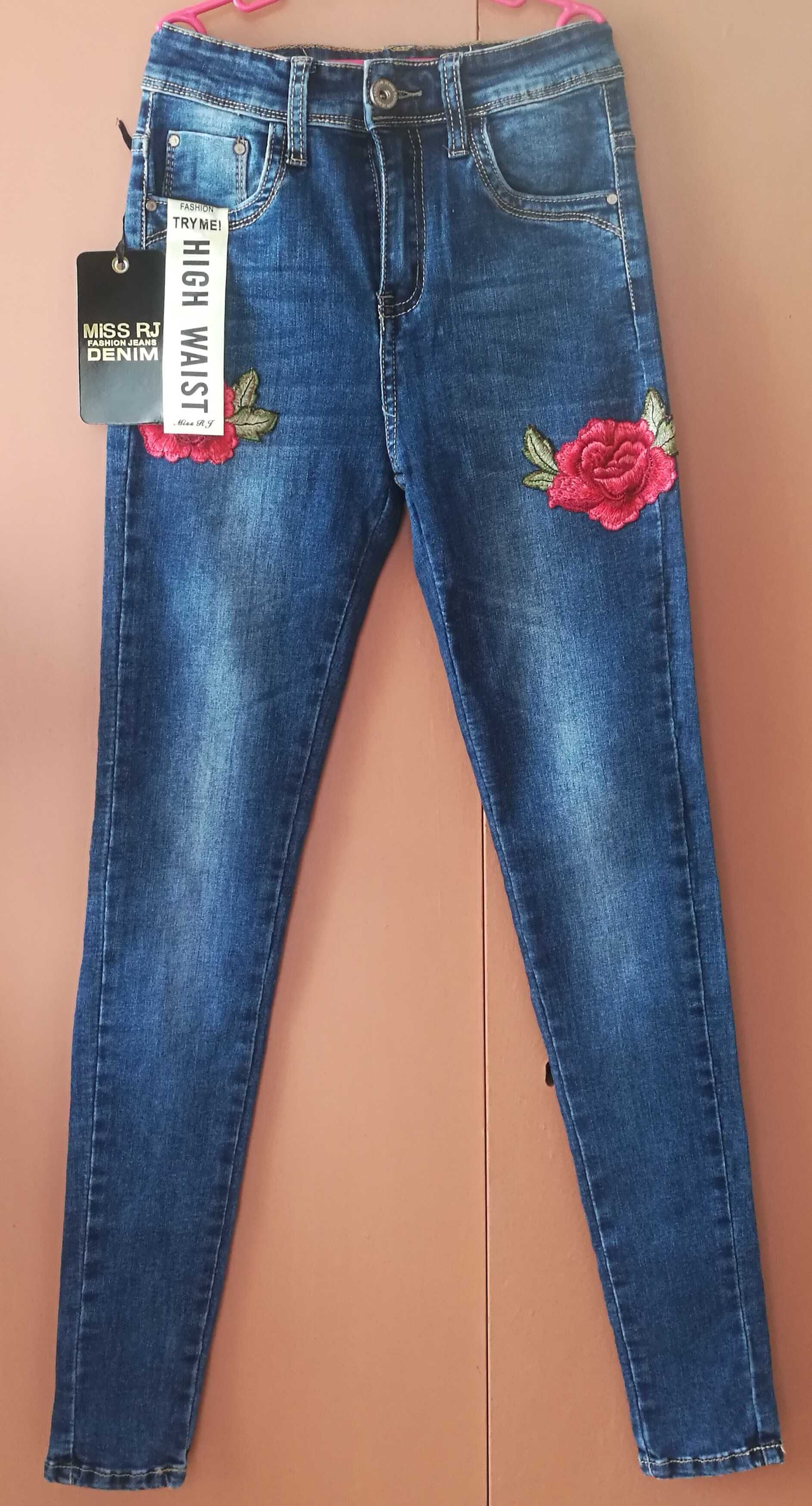 Spodnie jeans haft kwiaty Nowe z metką
