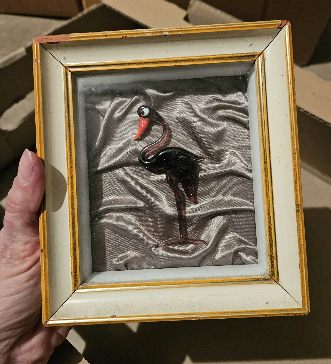 Szklany ptaszek ozdoba obrazek w ramce