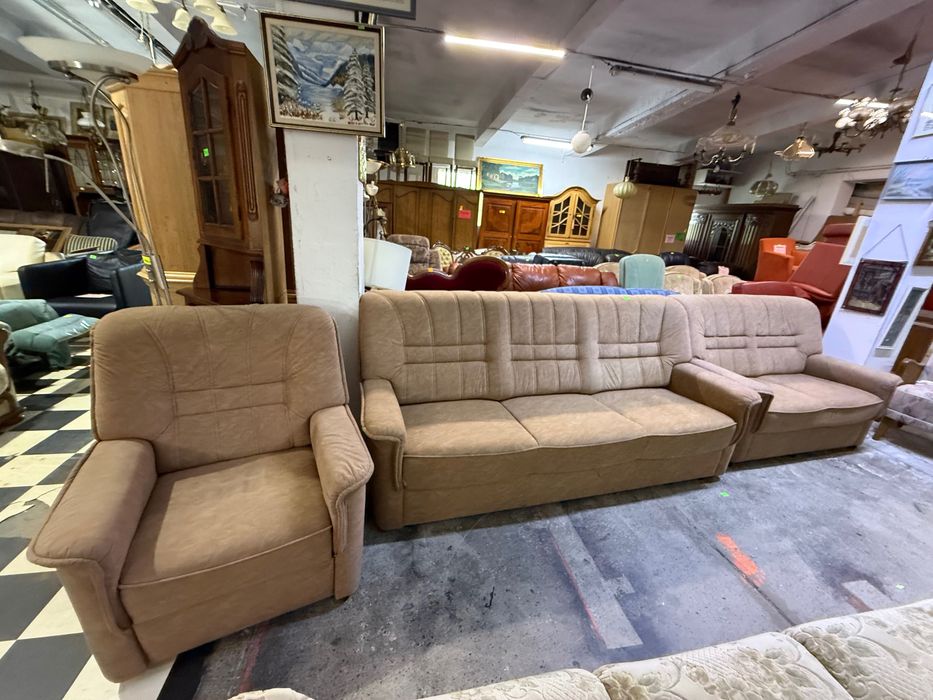Wypoczynek z Niemiec beżowy 3+2+1 sofa + fotel DOWÓZ DO DOMU
