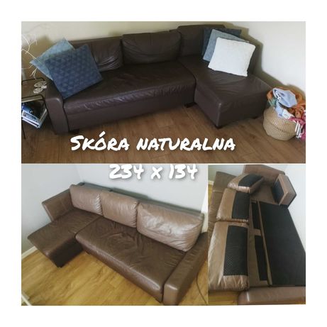 Naroznik kanapa sofa skorzana naturalna   spanie rozkladana lewa prawa