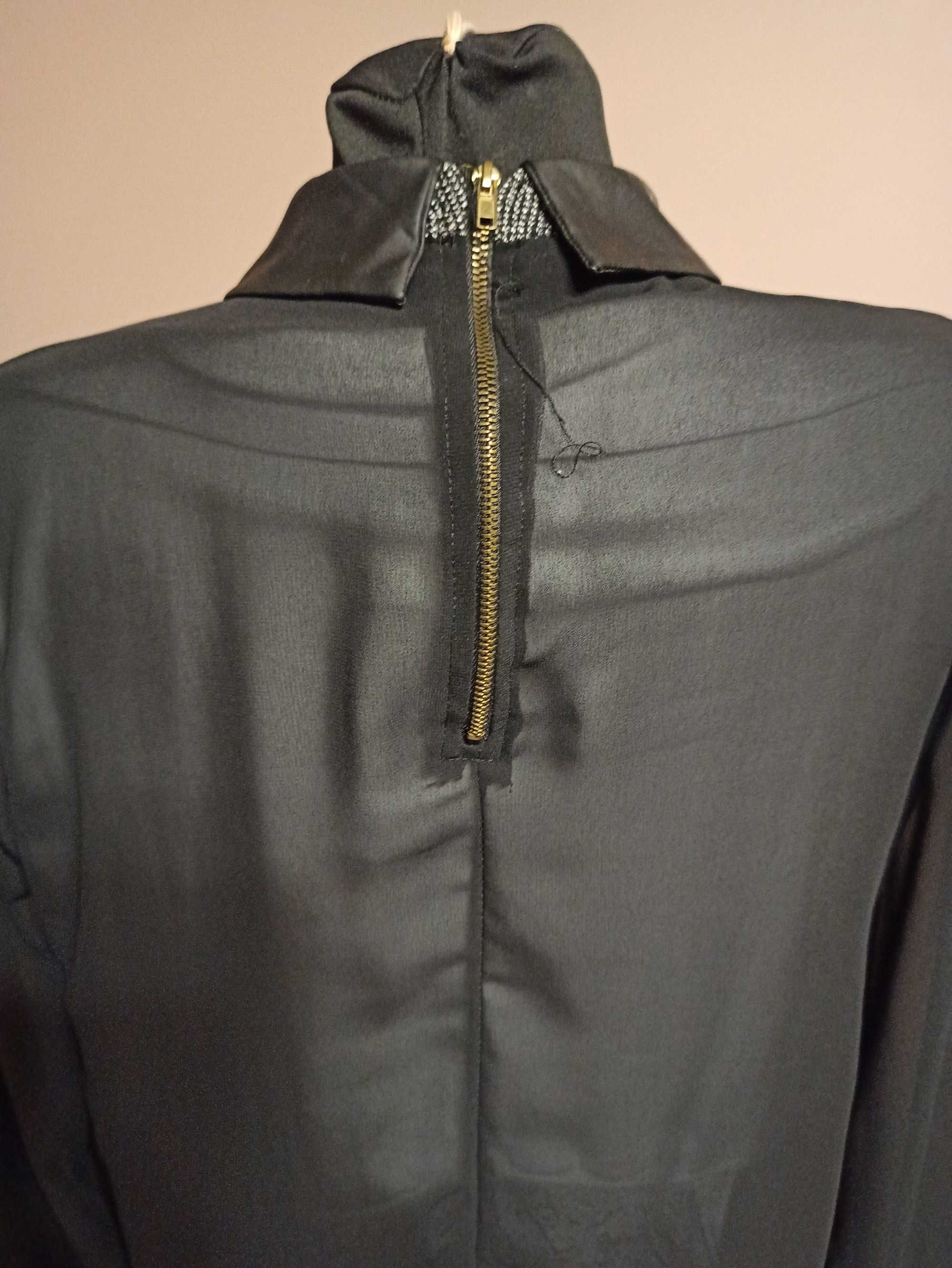 Czarna - bluzka z łączonych materiałów