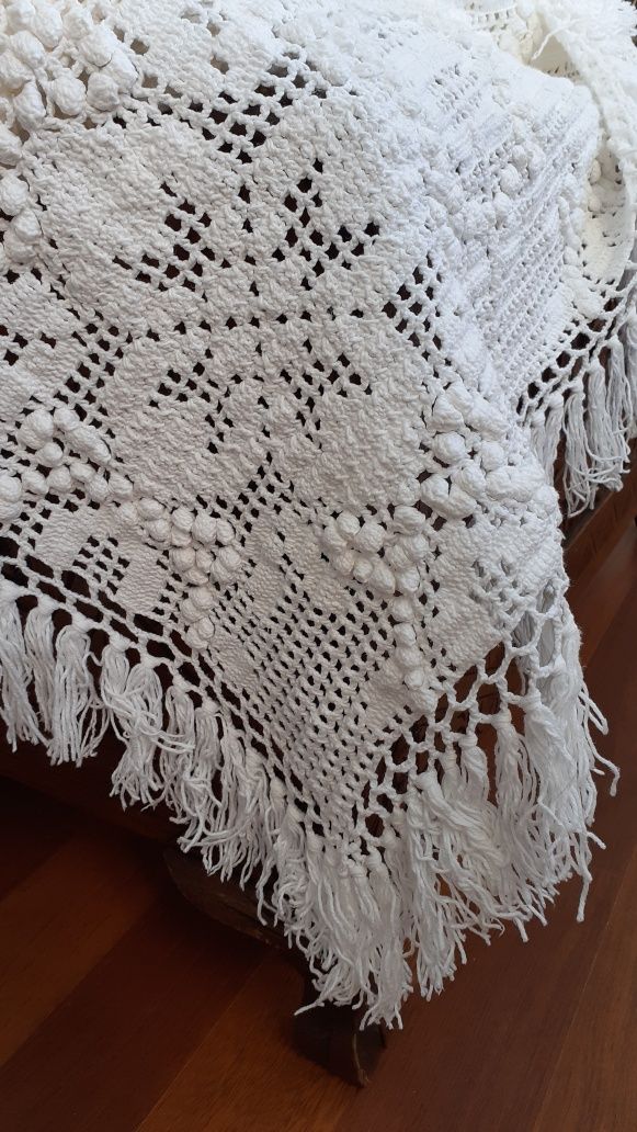 Colcha croché 2,20 x 2 m algodão branca