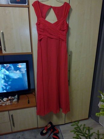 Długa sukienka suknia M/L (38/40) i szpilki zamsz r 38. Koral terakota