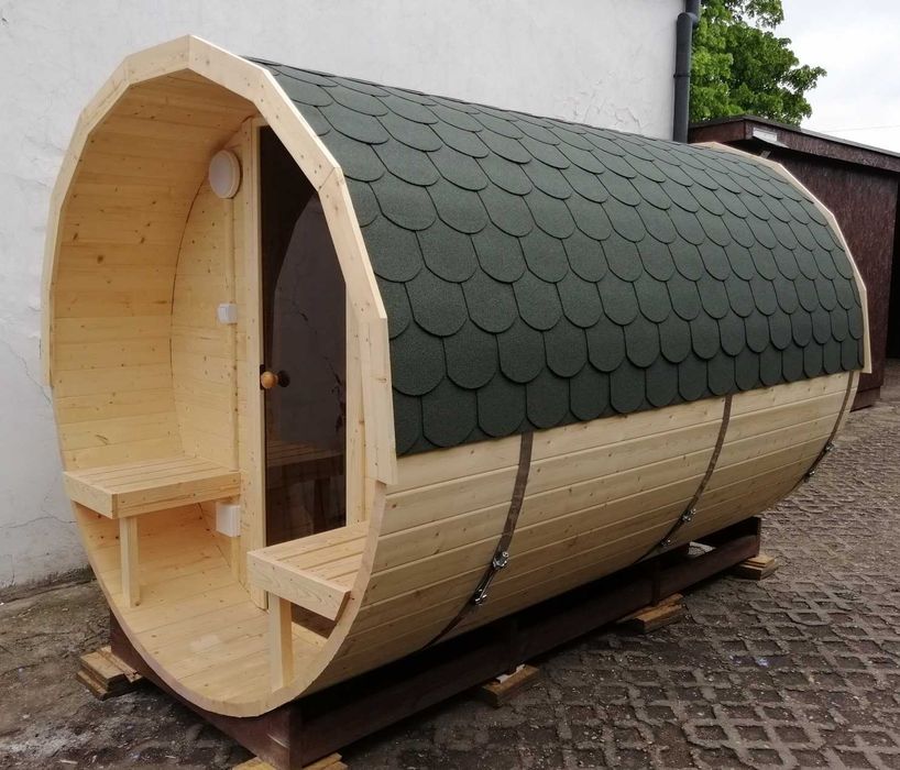 Sauna Ogrodowa beczka 250cm, Piec elektryczny 9kW, Transport + Gratisy