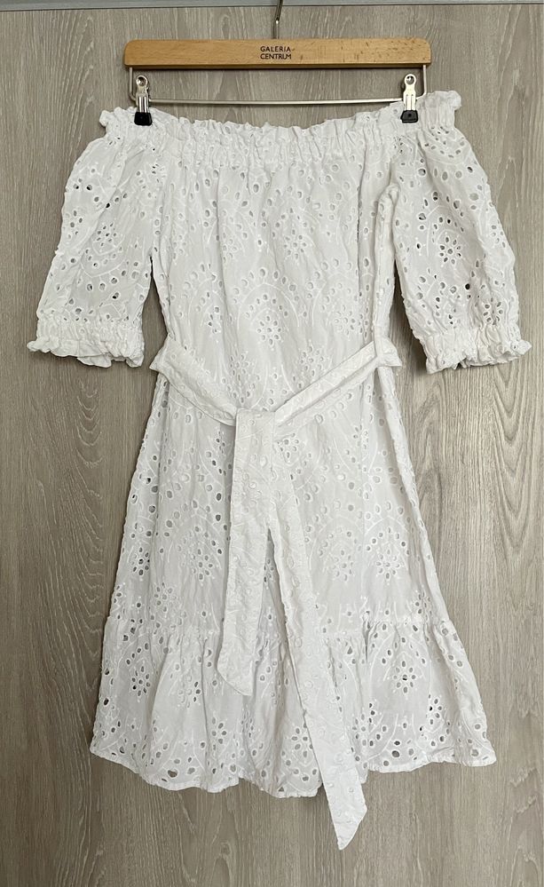 RESERVED / sukienka biała ażurowa hiszpanka biała / 34 XS 36