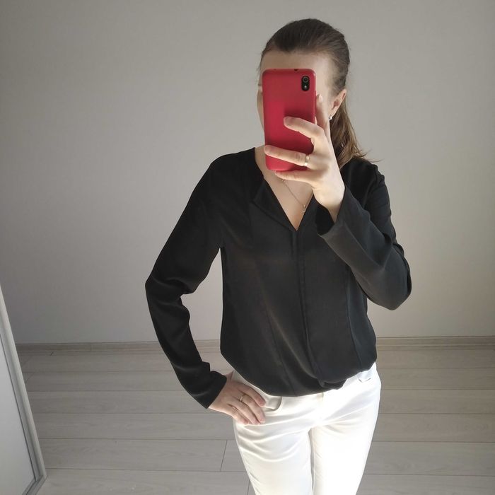 Bluzka koszulowa czarna mgiełka koszula oversize casual S 36 M 38 L 40