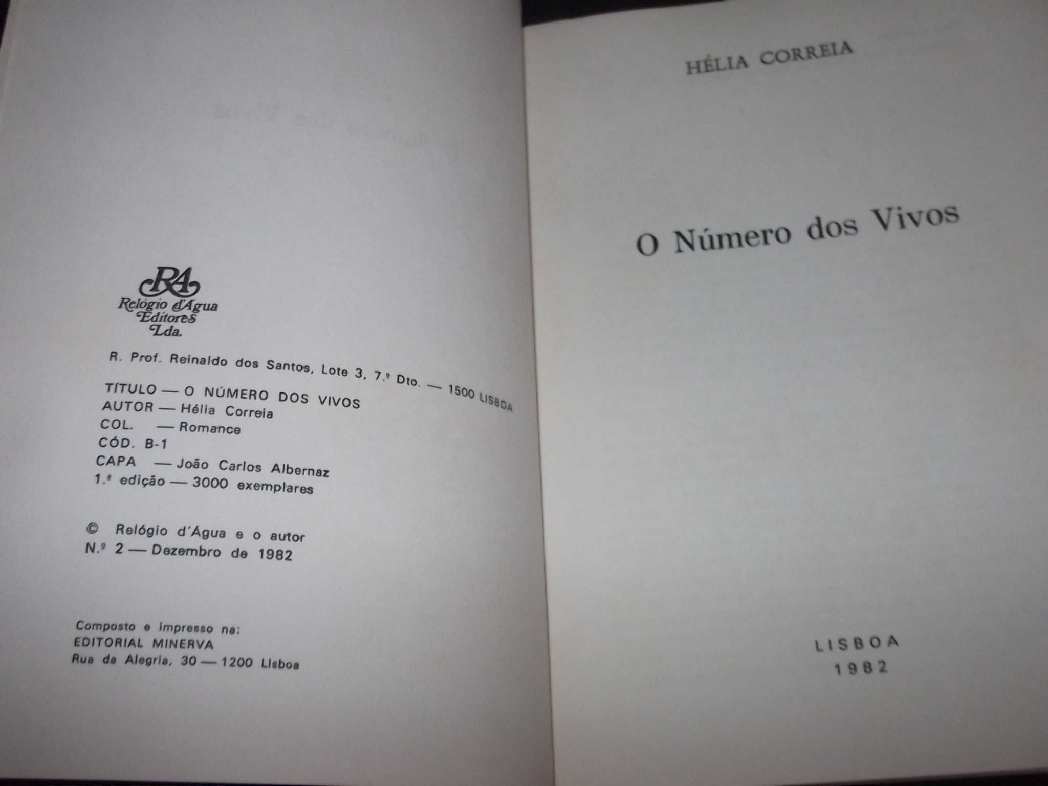 Livro O número dos vivos Hélia Correia 1ª edição Dedicatória da Autora