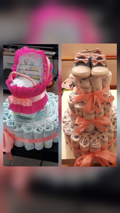 Tort z pampersów wózek z pampersów prezent na baby shower urodziny