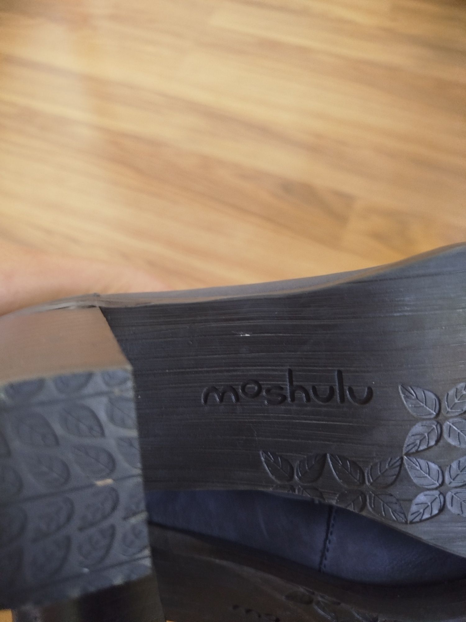 Moshulu granatowe grafitowe buty na obcasie typu klocek 39/40 skóra na