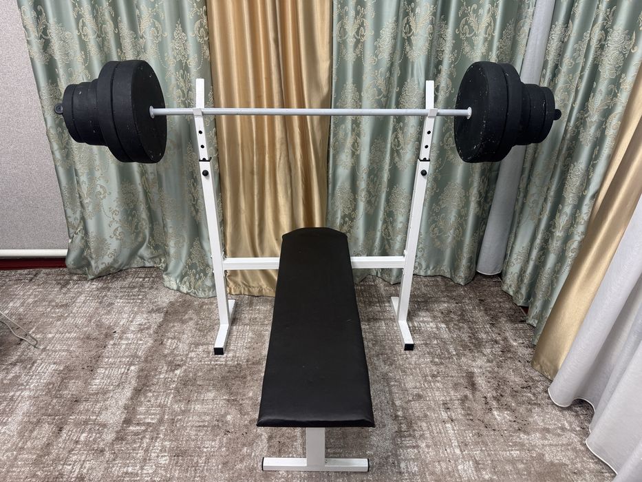 Лавка зі штангою + гантелі (диски гранілітові, не метал)