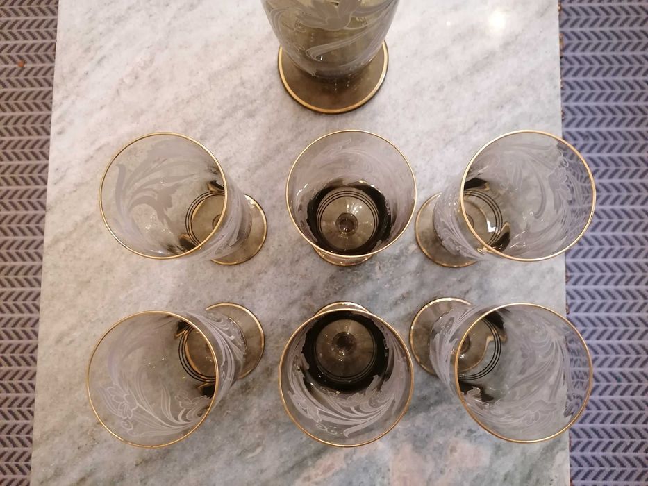 Decantador / Licoreira com 6 copos de cristal