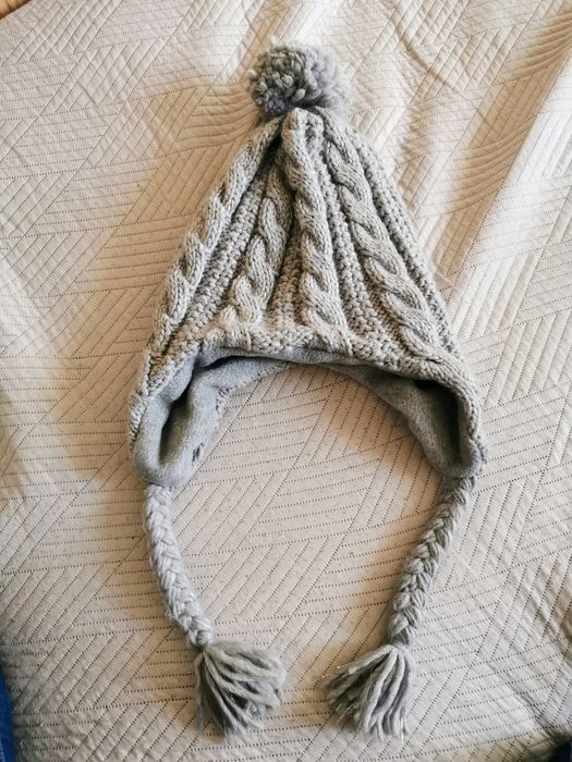 Bardzo ciepła zimowa czapka uszatka z warkoczami  158-170