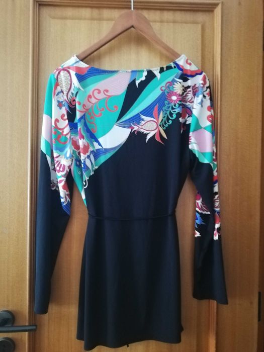 Vestido Curto / Túnica preto e estampado - M