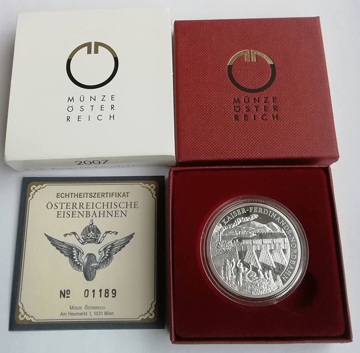 Австрія 20 Євро 2007р. Залізниця Фердинанда. СРІБЛО. ПРУФ.