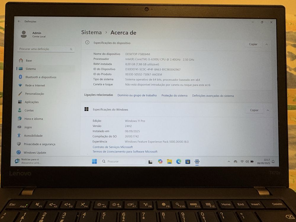Portátil Lenovo ThinkPad T470s – Windows 11 Pro