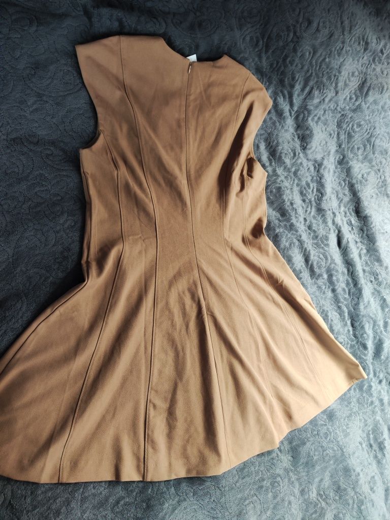 Sukienka H&M hm camel Basic szafa kapsułowa brązowa beżowa M do pracy