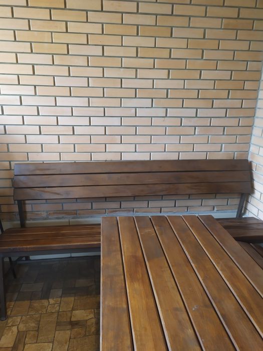 Стіл та лави,набір меблів садових,дерево та метал