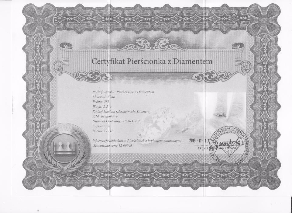 złoty pierścionek z diamentem 0,50 ct