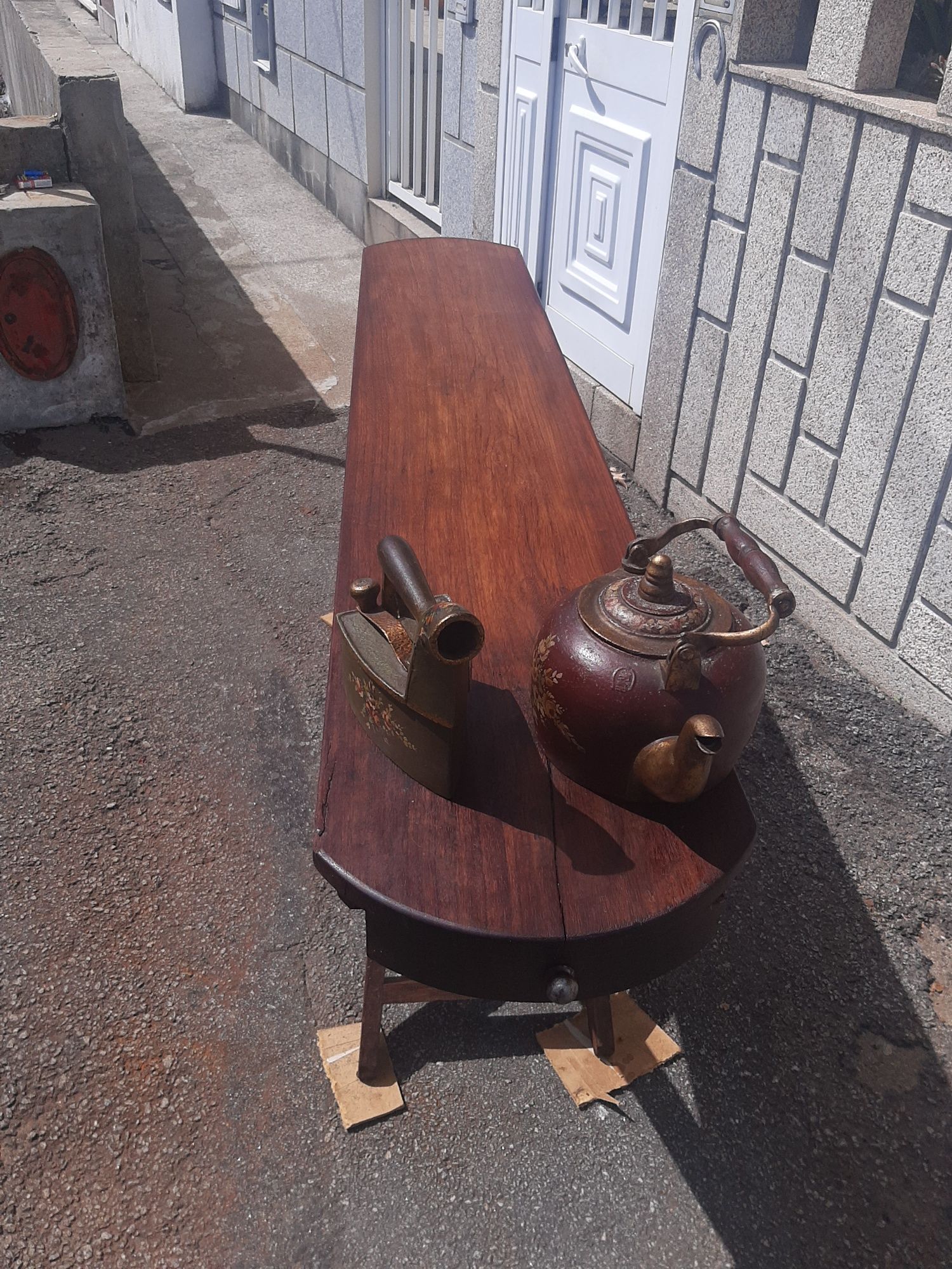 Antiga   Grande Mesa Tábua de Engomar Em Madeira de Carvalho Maciça
