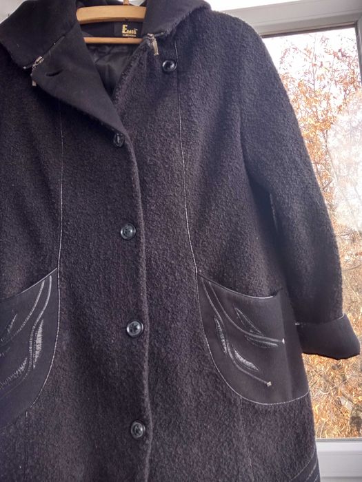 Пальто чорне осіннє шерстяне Emis/ 52 р.