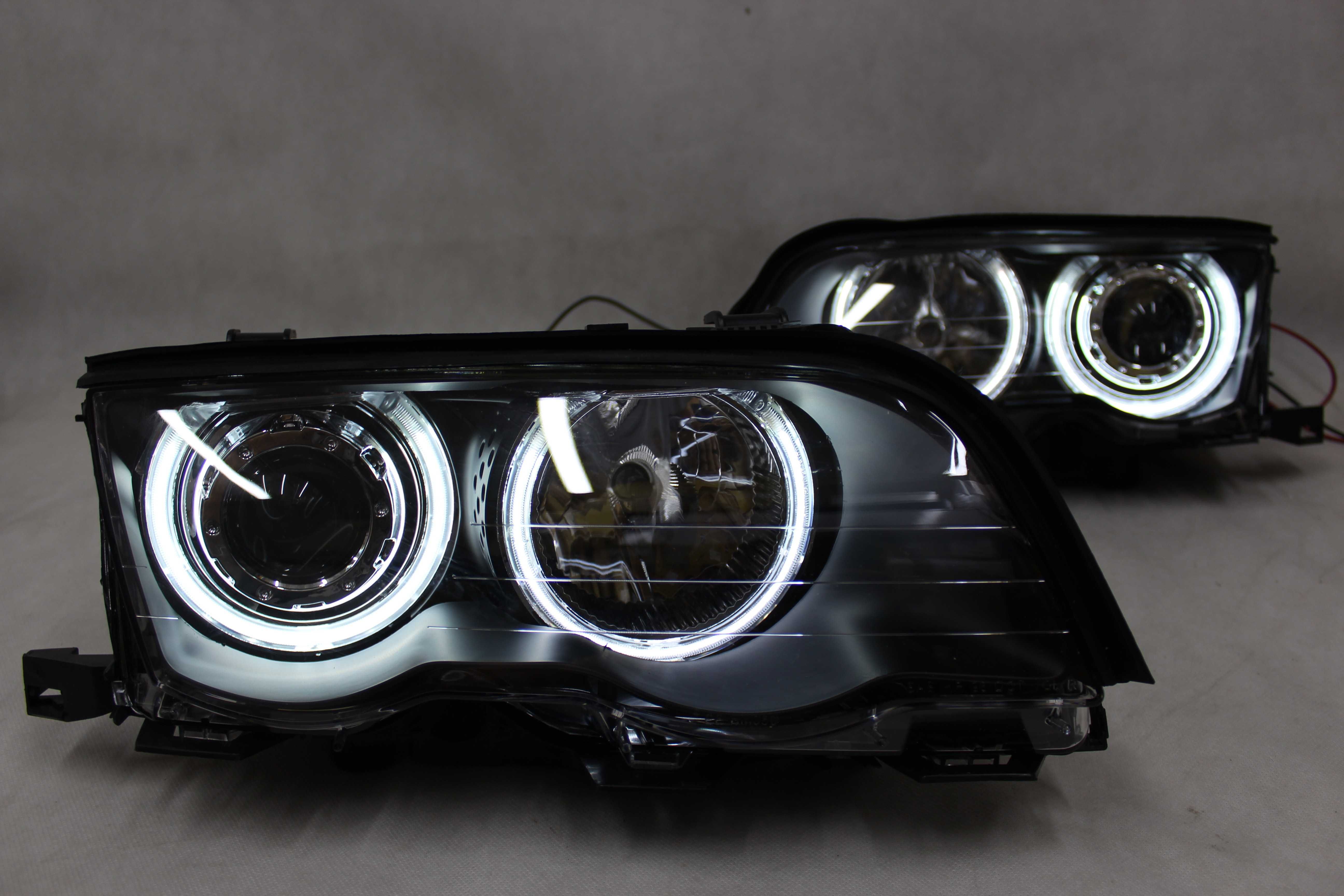 Lampy przednie przód BMW 3 E46 98-01 Sedan RINGI LED SMOKE IGŁA