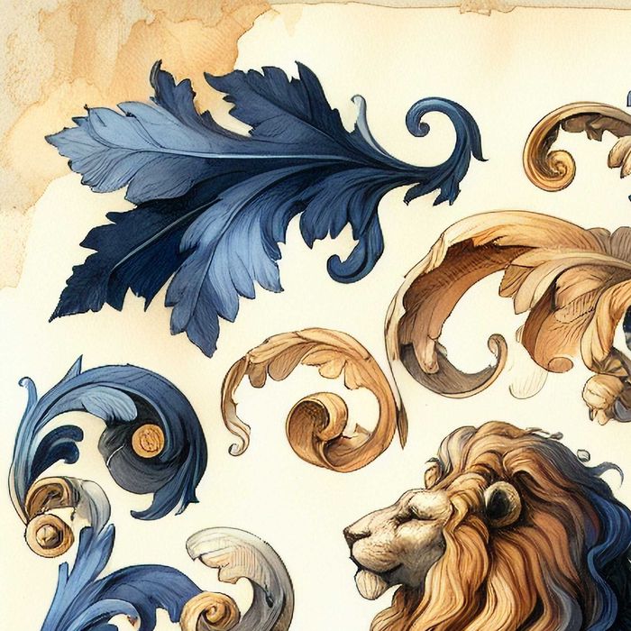 Grafika z liśćmi akantu - Francja XVIII wiek  - 100cm x 100cm