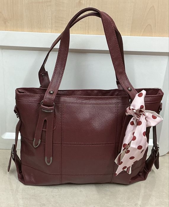 Elegancka bordowa shopperka z ekoskóry Torba damska