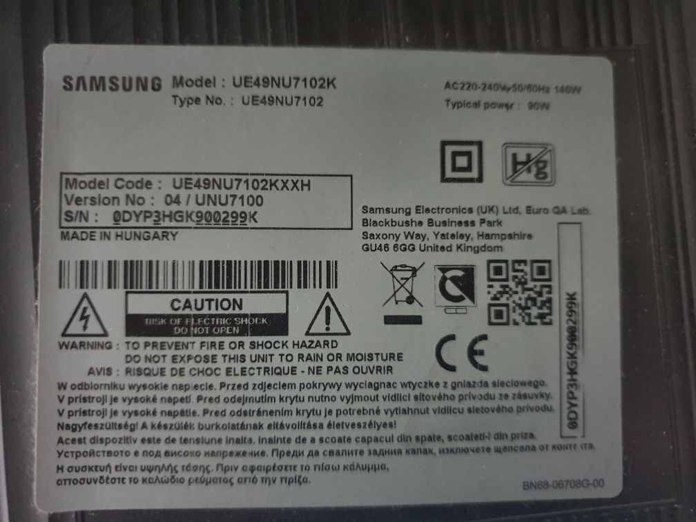 Telewizor Samsung 4K UE49NU7102K Uszkodzony