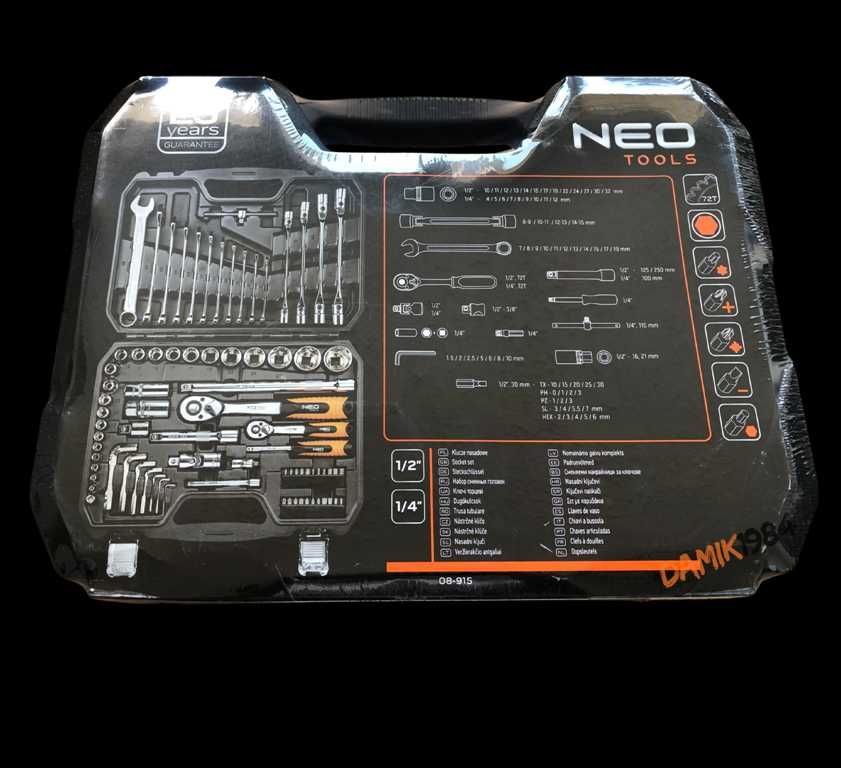 NEO Zestaw Kluczy Nasadowych 77el 1/4" 1/2" Walizka 08-915 Warsztat