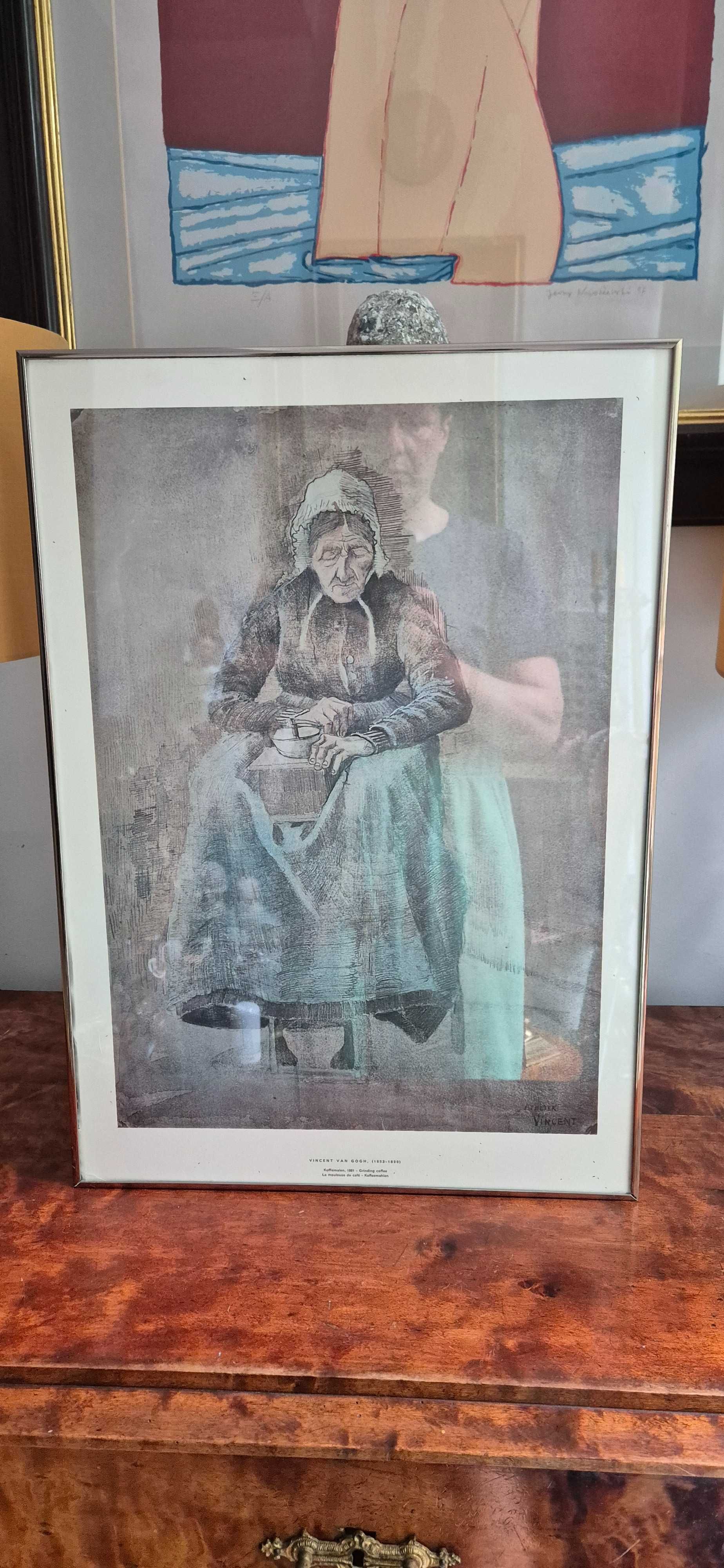 Litografia Vincent Van Gogh Mielenie kawy antyk plakat z wystawy cudo