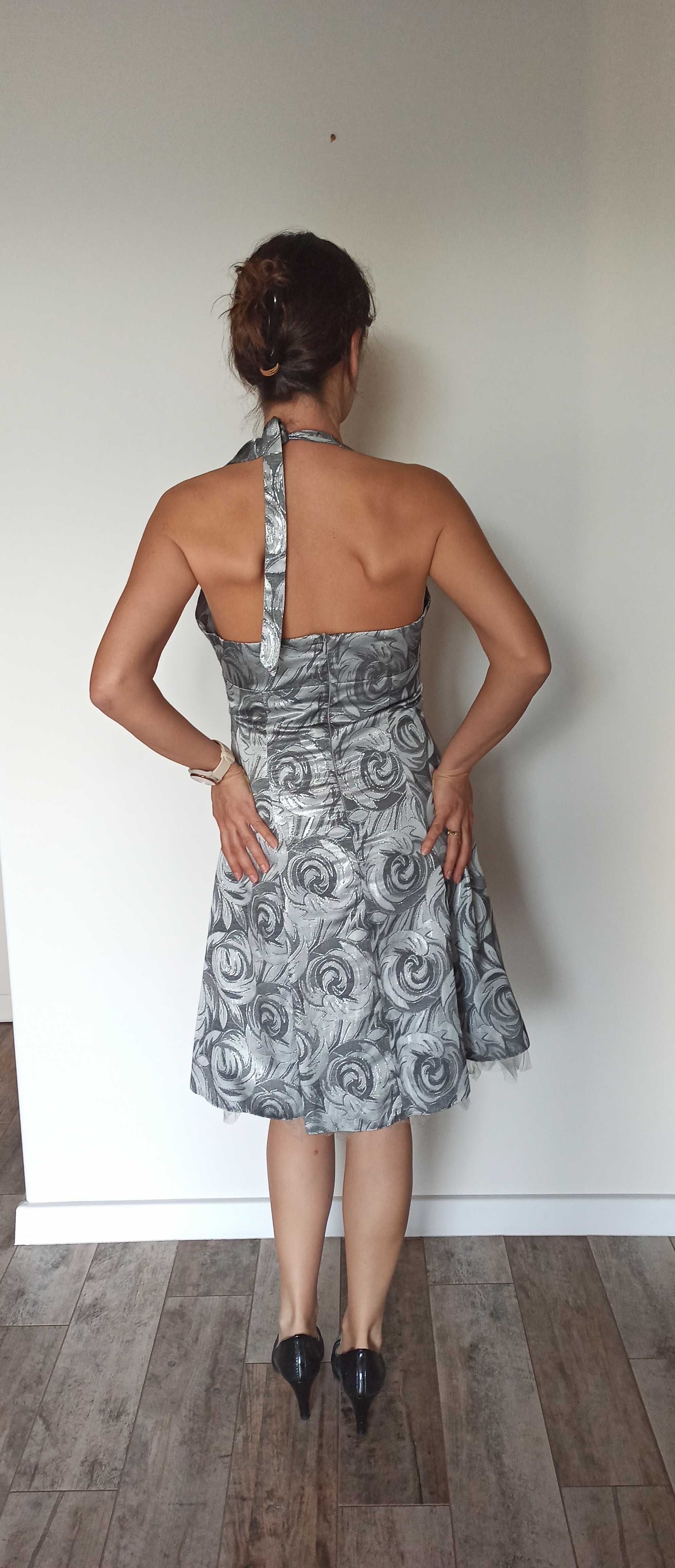 srebrna sukienka w stylu Pin-up, rozm. S