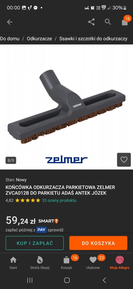 Końcówka do odkurzacza parkietowa zelmer ZVCA012B ADAŚ ANTEK Józek