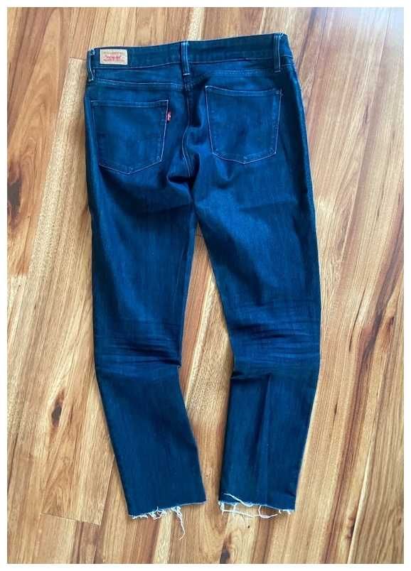 S m levis spodnie szarpane nogawki jeans skinny dzinsy ciemne 36 38