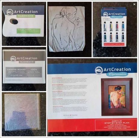 Art creation kit de pintura com pallete, tintas, tela e instruções