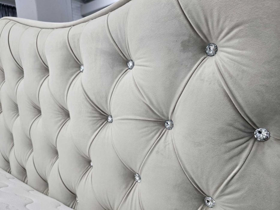 Łóżko zdobione cyrkoniami 160x200 ze stelażem metalowym i pojemnikiem