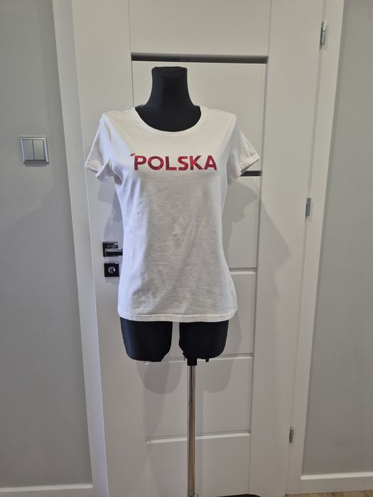 Tishirt bawełniany z laykrą biały  4F   S Z napisem  Polska