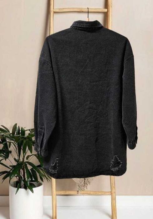 Джинсовый удлиненный пиджак-куртка оверсайз Shein графит